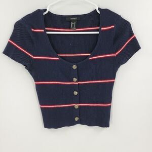 Forever 21 blue striped crop top short sleeve shirt tee medium tshirt
